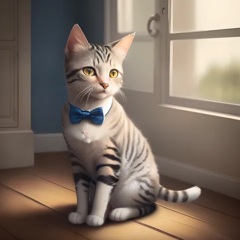 a beautiful lonely cat with bowtie