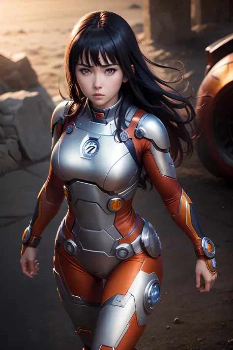 hinata hyuga (naruto) as ironman, full body, solo, female, beauty realistic, detailed, perfect lighting, perfect shadow, perfect body, perfect picture, Super High Resolution, (Realism: 1.4), Original Photo, Best Quality, Masterpiece, Cinematic Experience