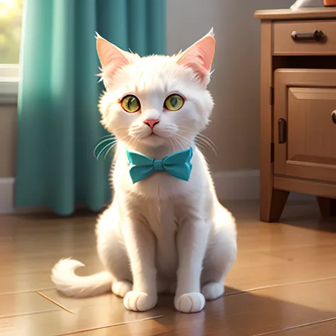 a cute white lonely cat with bowtie