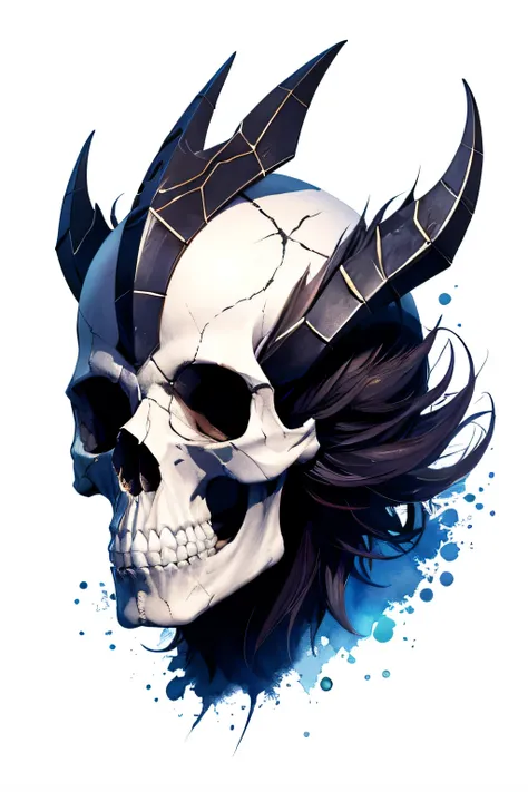 skull head, tshirt design, vector art, fantasy art, watercolor effect, digital painting, clean white background, 8K