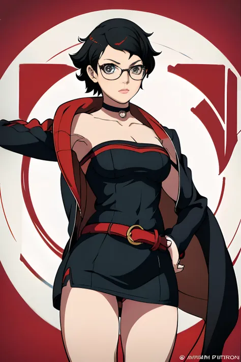 anime girl in a short dress and glasses with a red cape, persona 5 art style wlop, style artgerm, extremely detailed artgerm, ! ...