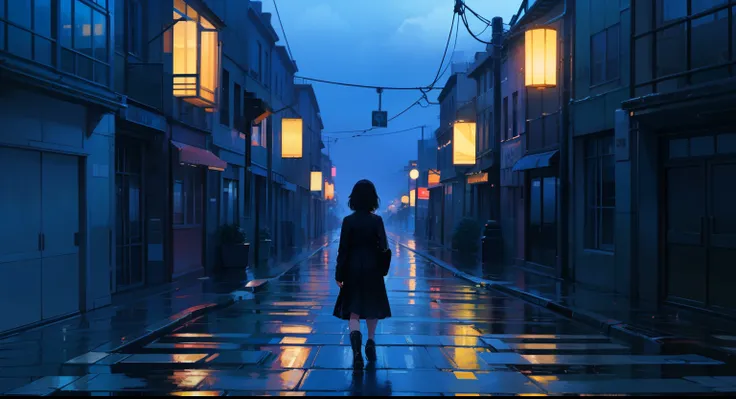 there is a woman walking down a wet street at night, style of alena aenami, gloomy. by makoto shinkai, inspired by Alena Aenami, makoto shinkai cyril rolando, by Alena Aenami, inspired by Liam Wong, atey ghailan 8 k, anime style 4 k, art of alena aenami