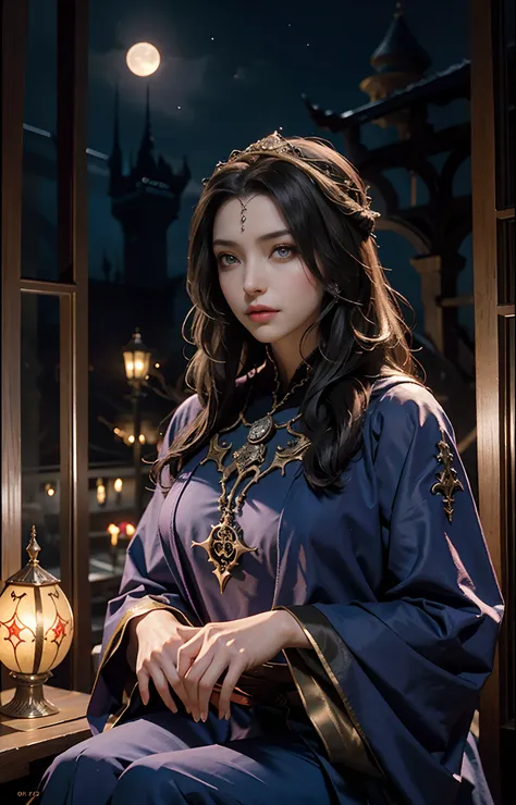 Castlevania Lord of the shadows hyper realistic super detailed Dynamic shot master piece scene cinématique scènes movie Epic Legendary princesse glowing eyes face portrait islamic Beautiful dress covers whole body very detailed caftan moroccan covers chest...