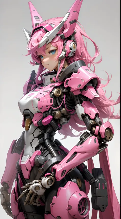 mecha musume, mechanical parts, robot joints, headgear, full armor,1girl, solo, (masterpiece, best quality, high quality, highres, ultra-detailed), pink color