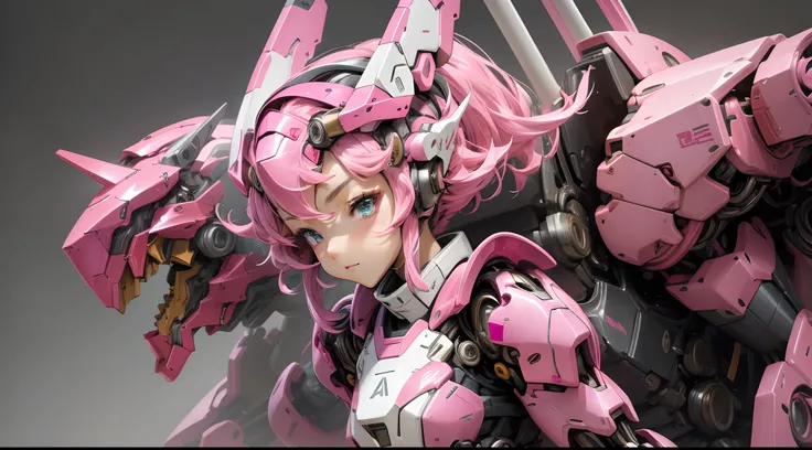 mecha musume, mechanical parts, robot joints, headgear, full armor,1girl, solo, (masterpiece, best quality, high quality, highres, ultra-detailed), pink color