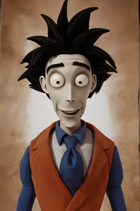 timburton animation, portrait of son goku, 1boy, solo, happy,