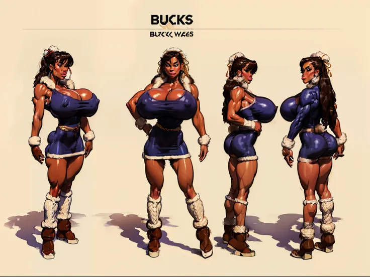 ((masterpiece)),(((best quality))),((character design sheet)), ((full body view)) ((native american girl)) mature face, defined cheekbones, high cheekbones, illustration, native girl, muscular, ((buckskins:1.4)), sexy bimbo, (gigantic breasts:1.7) black ha...