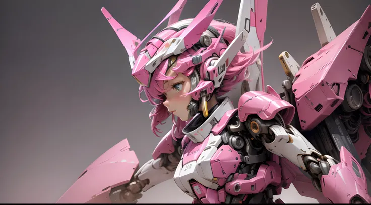 mecha musume, mechanical parts, robot joints, headgear, full armor,1girl, solo, (masterpiece, best quality, high quality, highres, ultra-detailed), pink color