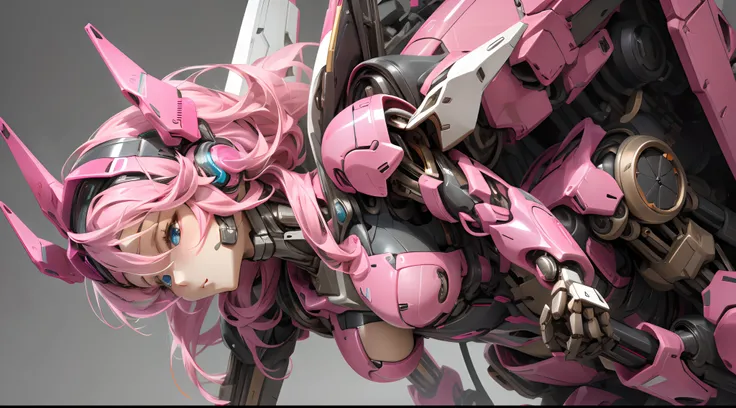 mecha musume, mechanical parts, robot joints, headgear, full armor,1girl, solo, (masterpiece, best quality, high quality, highres, ultra-detailed), pink color