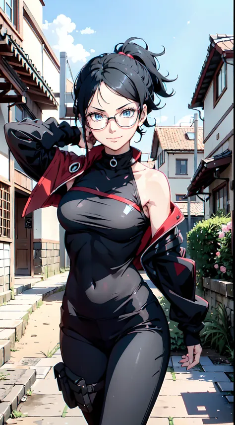 ,女の子1人,schwarzes Haar,Sararada Uchiha,small boobs,perfekter Arsch,Perfect Body,schmale Taille,sexy body,,symmetrisches Gesicht,Sharpness,scharfer Fokus,oben ohne,cute smile,Blick auf den Betrachter,Stillstand,aufrecht stehend,Beautiful garden in the backgr...