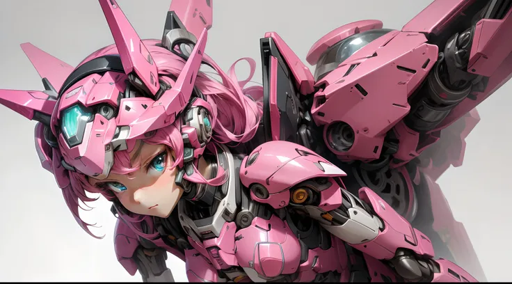 mecha musume, mechanical parts, robot joints, headgear, full armor,1girl, solo, (masterpiece, best quality, high quality, highres, ultra-detailed), pink color