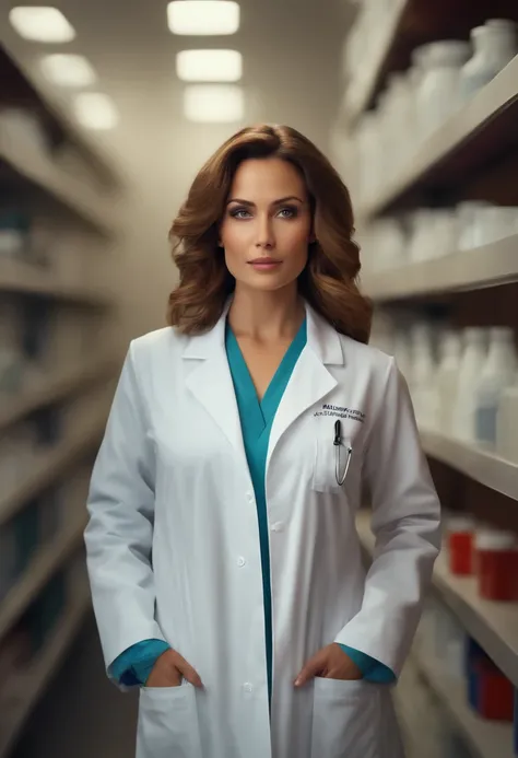 Beautiful doctor with super realistic lab coat, realismo, 4k, full hd, olhar penetrante