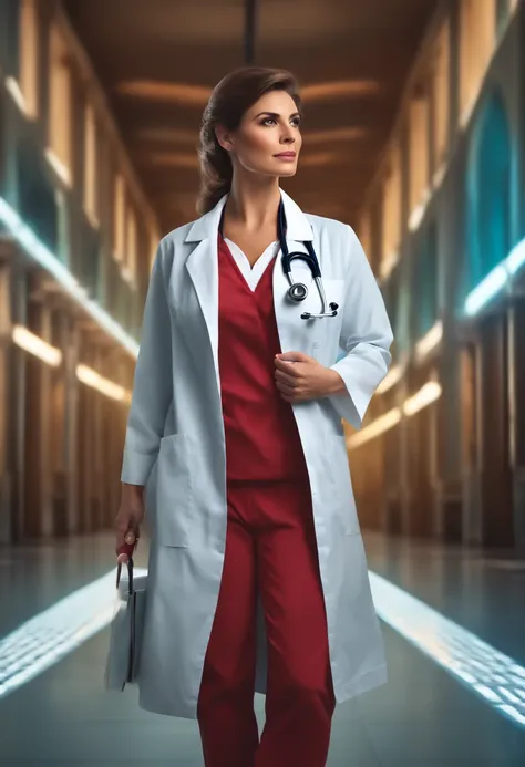 Beautiful doctor with Latin coat naturally super realistic, realismo, 4k, full hd, olhar penetrante