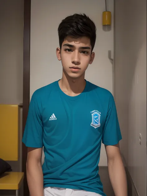 garoto adolescente de 16 anos de camisa azul