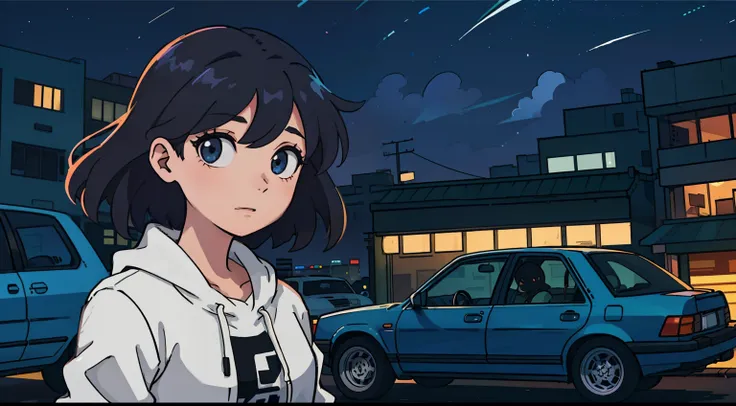 girl in her 20s, city background, car, night, 80s,
(Best Quality: 0.8), (Best Quality: 0.8), Perfect Anime Illustration, Dark Unclear Face, Glowing Eyes