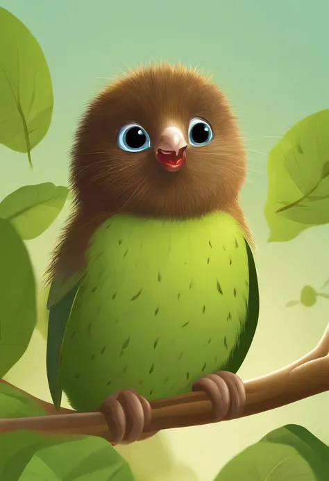 Vector, simple art, Kiwi with cute and shocked face, vibrant colors, soft lighting