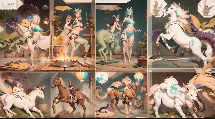 In the beautiful illustration of this super-grand scene，The ultra-distant lens shows us（Over eight separate and distinctive centaur characters：9.9），They all have their own characteristics，Vivid and interesting。Radiant from the heavens（Angelic centaurs：6.6）...