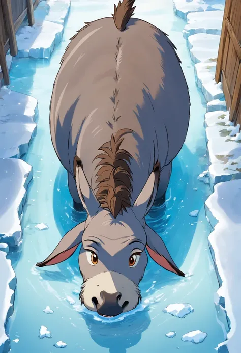 A donkey（weeping）Falling on the ice，on the floor on all fours