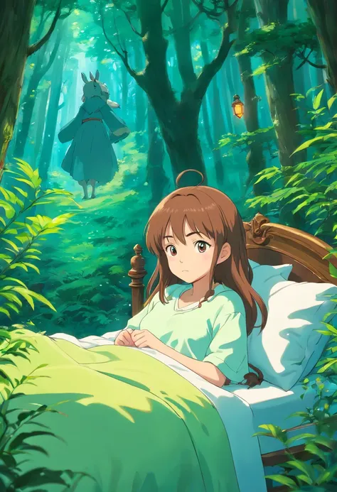 Um casal, sick girl in bed, rapaz preocupado, in Magic Forest, 3d, anime, arte obra prima