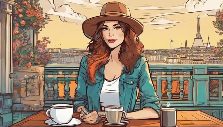 Attractive young woman, drinking coffee in paris,