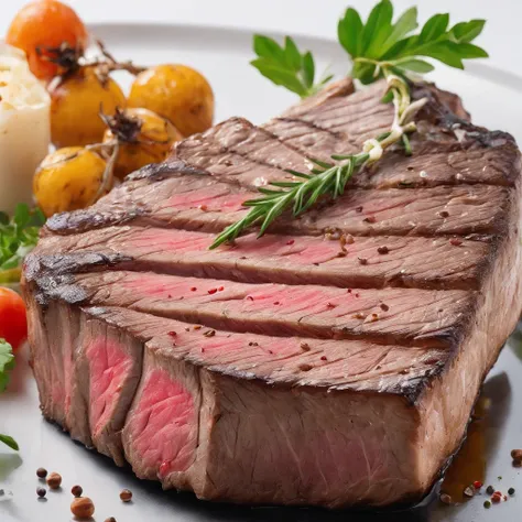 steak, ​masterpiece,top-quality,professional photograpy,detail portrayal,8K,the background is white