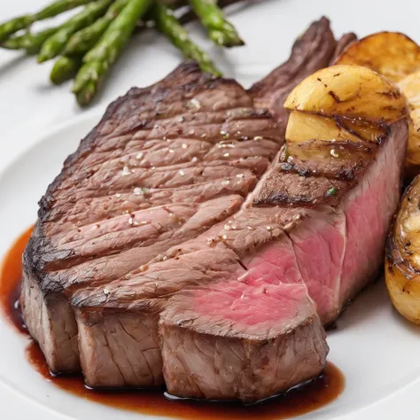 steak, ​masterpiece,top-quality,professional photograpy,detail portrayal,8K,the background is white