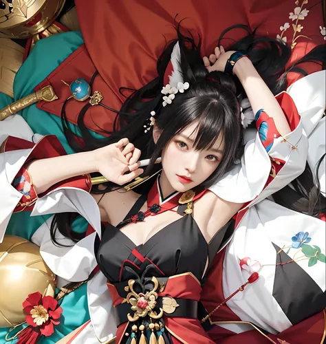 Anime - Stylistic image of a woman holding a sword in a red dress, onmyoji portrait, Ayaka Genshin impact, Onmyoji detailed art, onmyoji, Keqing from Genshin Impact, zhongli from genshin impact, Genshin, 《azur lane》role, azur lane style, Kushatt Krenz Key ...