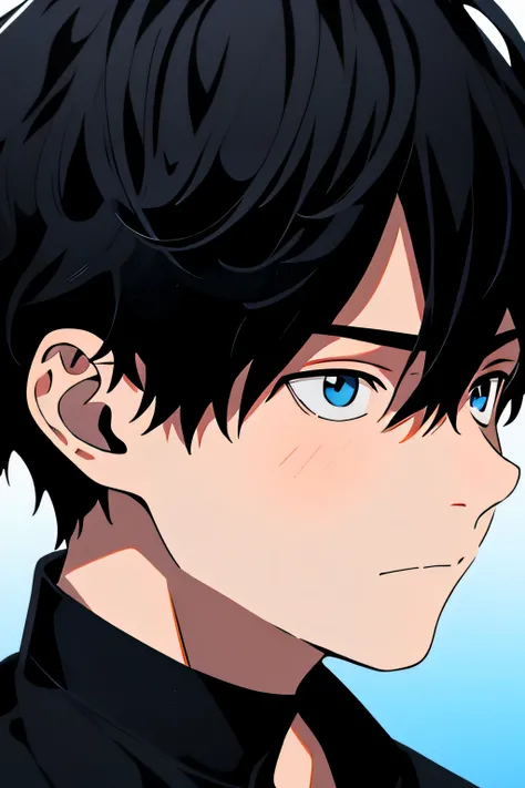 normal anime 16 year old boy, face close up, dynamic gradient simple background, neutral expression, stylish black hair