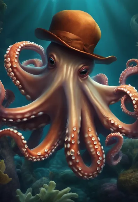 octopus using stickman style, wear hat, boot