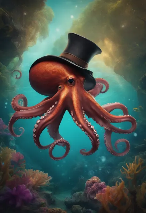 octopus using stickman style, wear hat, boot