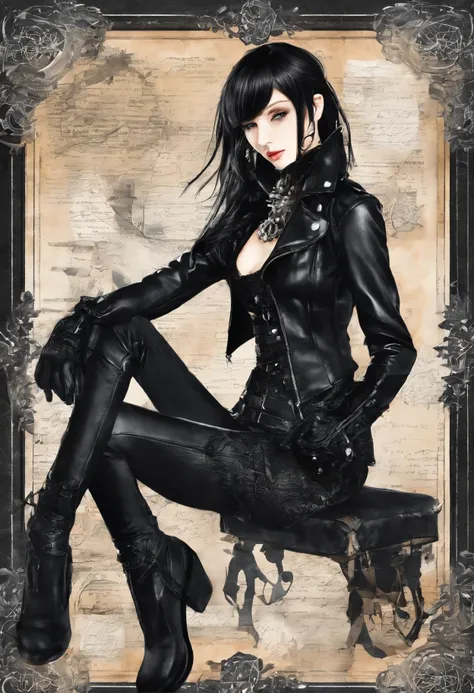 Black leather gloves　Black leather riders jacket　Black Leather Skinny Pants　Black leather long boots　Black Hair Ponytail　Young Japan　Black leather neck corset