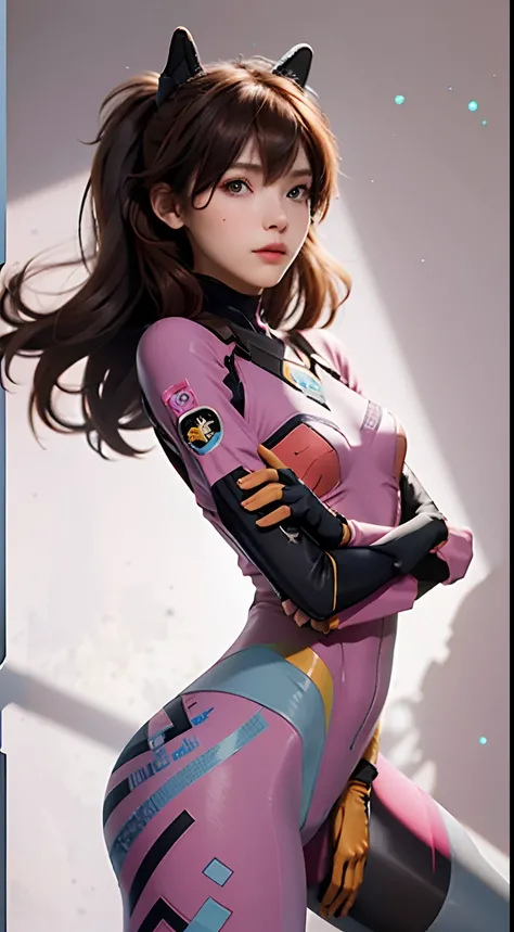 ((Reality)) photo, masterpiece, highest quality, 1 girl, slim waist, straight breasts, big breasts, extremely delicate beautiful girl, dynamic pose, (to8 contrast style), d.va (Overwatch), solo, long hair, beard markers, ((tights)), brown hair, face markin...