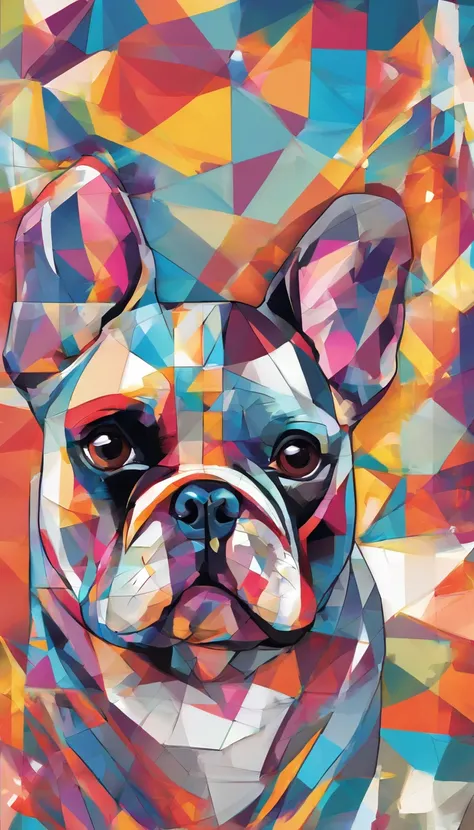 (French Bulldog ),(Best posture),(best angle), (Better expression), Eduardo Kobra Acorjo Amento ,Multidimensional geometric wall portrait, Artistically, tchibi,yang08k, big breasts beautiful, Coloring,