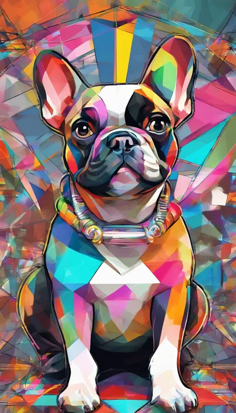 (French Bulldog ),(Best posture),(best angle), (Better expression), Eduardo Kobra Acorjo Amento ,Multidimensional geometric wall portrait, Artistically, tchibi,yang08k, big breasts beautiful, Coloring,