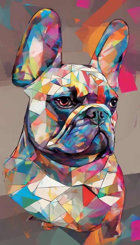 (French Bulldog ),(Best posture),(best angle), (Better expression), Eduardo Kobra Acorjo Amento ,Multidimensional geometric wall portrait, Artistically, tchibi,yang08k, big breasts beautiful, Coloring,