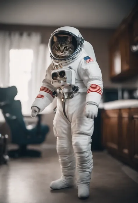 gato com roupa de astronauta 3x4 fundo branco