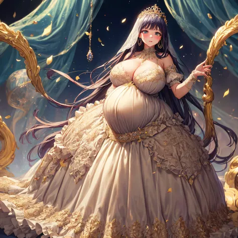 (masterpiece, best quality,extremely detailed:1.1),(moe anime art style:1.2),1girl,((full body,focus face)),((solo)), cute, kawaii,digital art,((1 bling-bling pregnant princess wearing beautiful embroidery and jeweled gorgeous rococo ballgown with jeweled ...