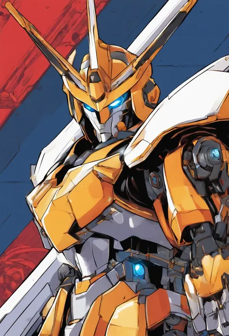 a close up of a robot with a sword and a fire, concept art of omegamon, digimon anime key art, cool mecha style, digimon key art, gurren lagan, super robot wars, mecha anime, mecha art, an anime large mecha robot, # mecha, mecha warrior, giant anime mecha,...