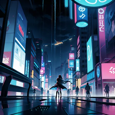 background, cybercity, wallpaper, flying cars, neon lights, beautiful light and shadow, rain