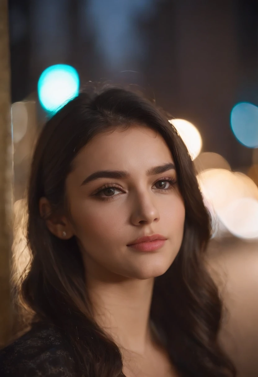 Girl on a rainy night，Front lens，Street background （Close-up Shot Shot：1.6），best qualtiy，f / 1 HD photography T bokeh，Depth of field Macro The atmosphere is sad