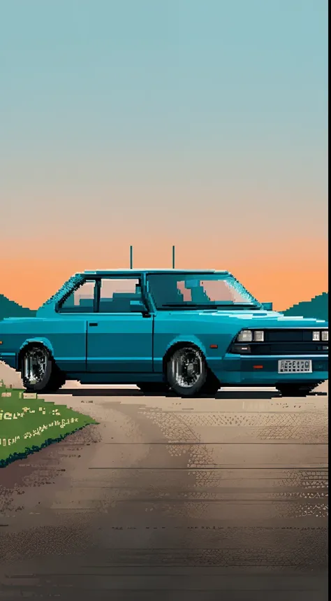 ((car)),(masterpiece), best quality, pixel art, a car in a highway at night, lofi, asthestic, no_humans, car, purple, cool, relaxing, highway, sunset, colorful, vivid, chevette BREAK game style, game bg, pixel world, gorgeous, wallpaper, intricate, colorfu...