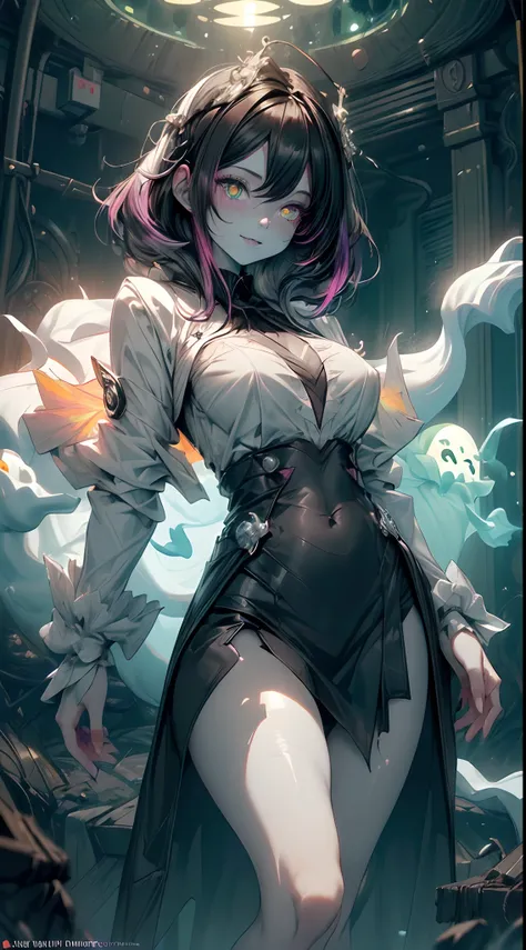 (ghosty:1.85) (doctor:1.5) girl, (white doctor coat:1.4), (spirit, spiritual:1.2), 1girl, perfect and well designed glowing shiny eyes, (beautiful detailed eyes:1.05), natural medium breasts, slim body, beautiful and delicate cute face, (face detail), ((re...