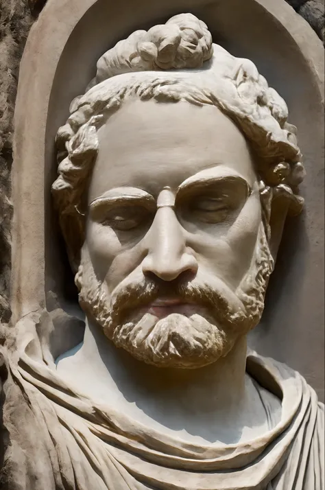 Seneca, Close-up of a classical wise Greek philosopher, Statue in a temple, Postura estoica, deus grego, wisdom, cinematic feel, Preto e branco, ultra realistic, Ultra detalhado e artesanal em todos os aspectos,