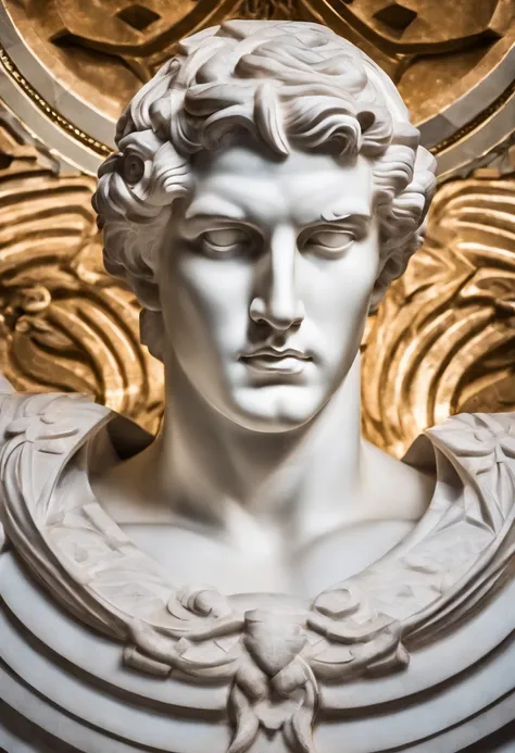 Photo of the face of a white marble statue of a Roman man