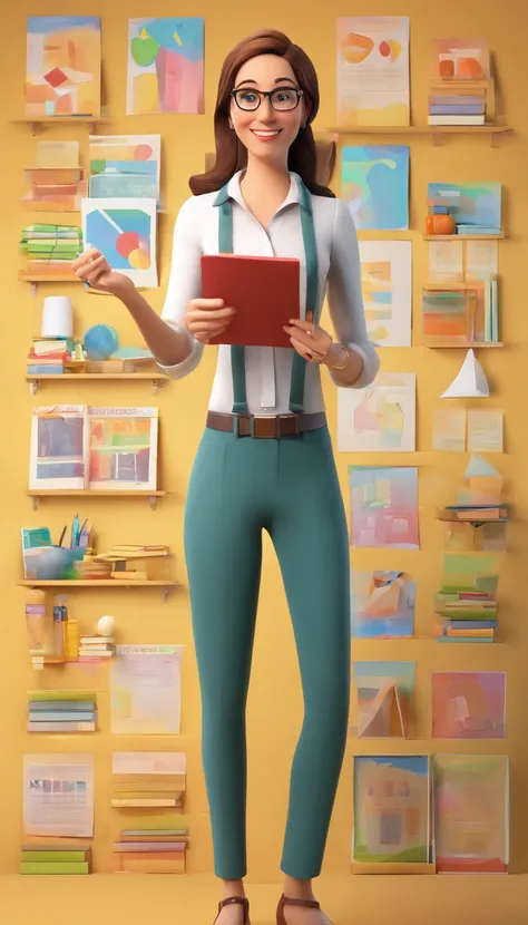 {
"prompt": "Generate an image of a charismatic, young-looking teacher in her early 30s. She stands confidently, welcoming young viewers to her YouTube channel where she imparts first-grade lessons with enthusiasm. The setting is a bright and cheerful clas...