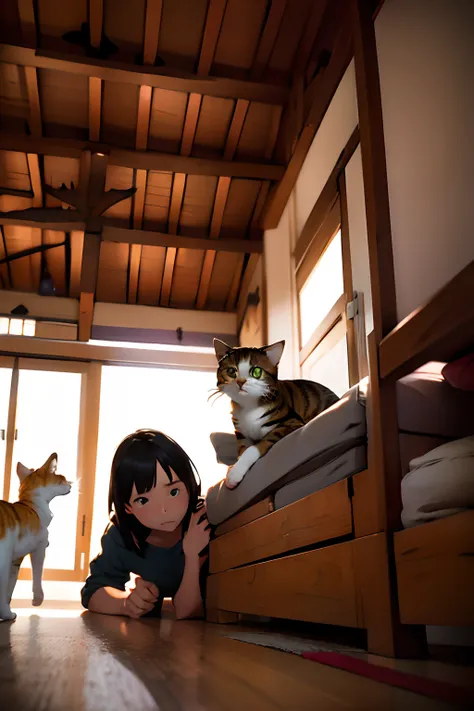 Girl playing with cat,