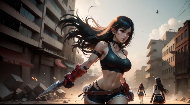 Destruction of cinematic scenes Fighter Girl Tifa Final Fantasy Game Concept Art