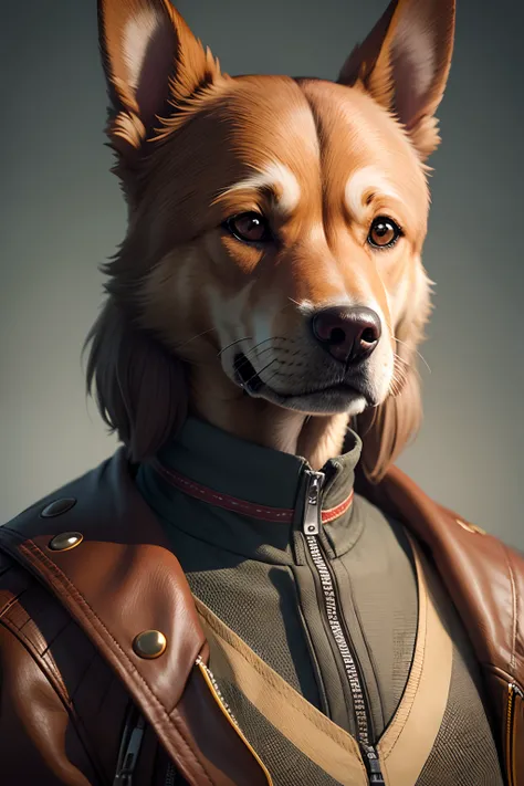 Anthropomorphic representation，a Dog，Realistic，clothed，（Amazing details）