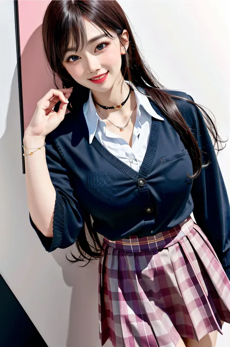 masterpiece, best quality, full body, 1girl, bangs, black choker, black necktie, black hair, blue skirt, blush, bracelet, breast...