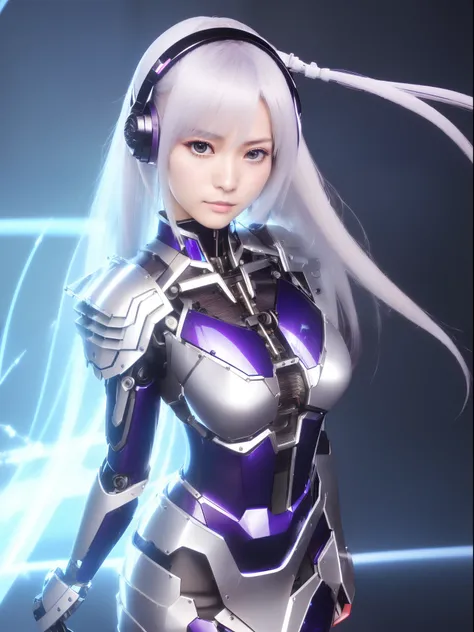 ((masutepiece)), ((top-quality)), high quarity、ultra-definition, Realistic,  fulcolor 、One beautiful fighting robot woman、Joints of machines、Frame of the machine、Thick wire joints、White porcelain mechanical armor、((Curvaceous face))、deadpan、((Electronic su...